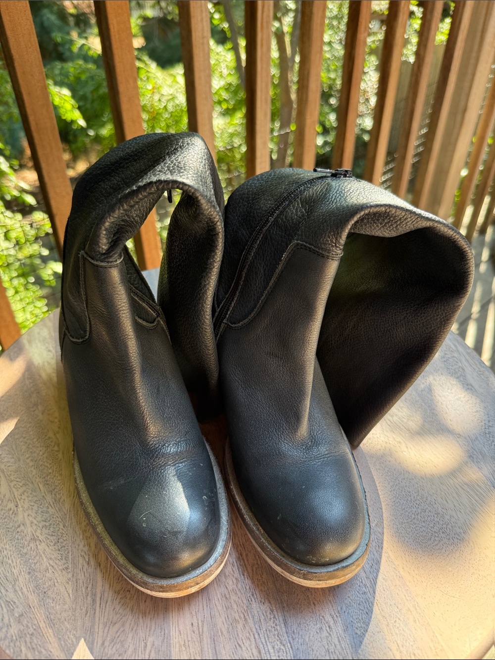 Free People Black Leather Platform Boots with Natural Brown Sole